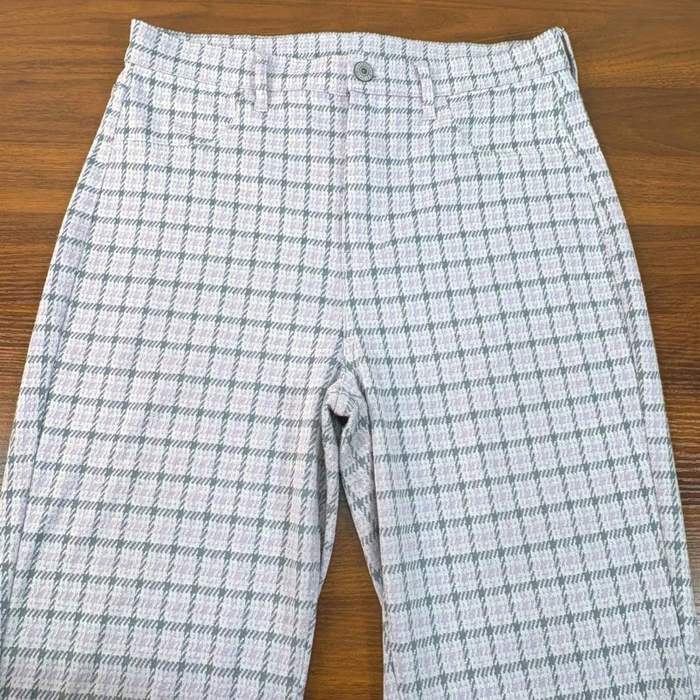 American Eagle Purple Grey‎ Plaid High Rise Flare Knit Pants Size 8 Regular